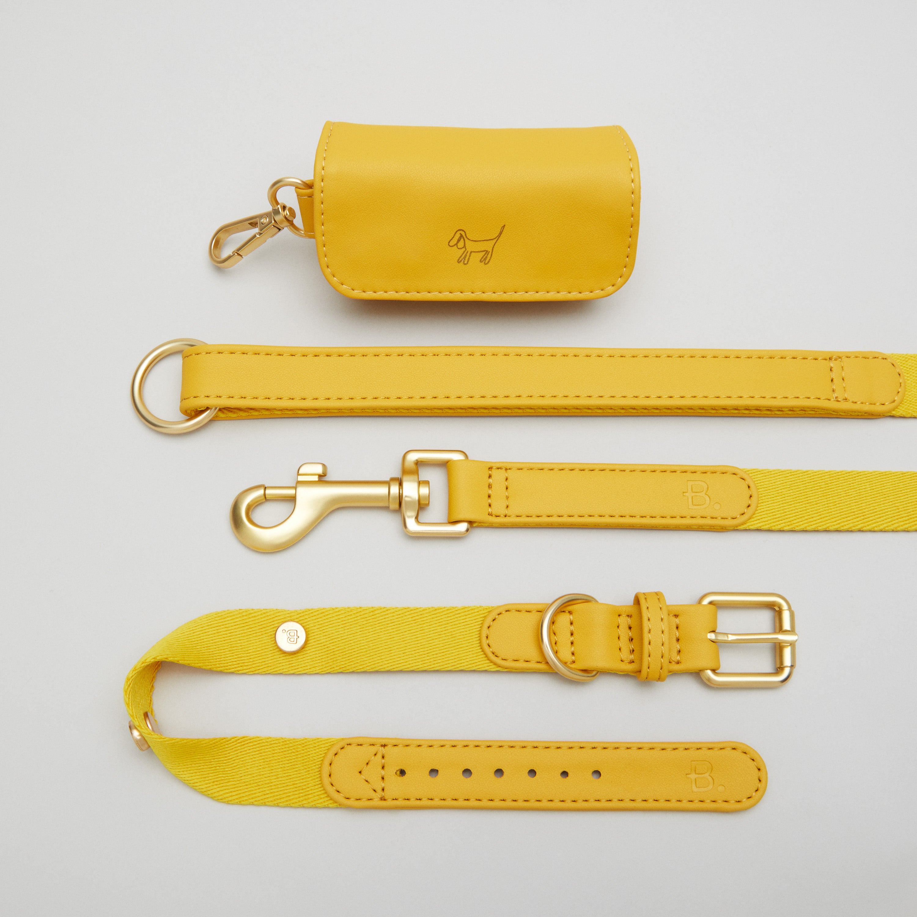 Kit de promenade pour collier de chien jaune + support pour sac à caca